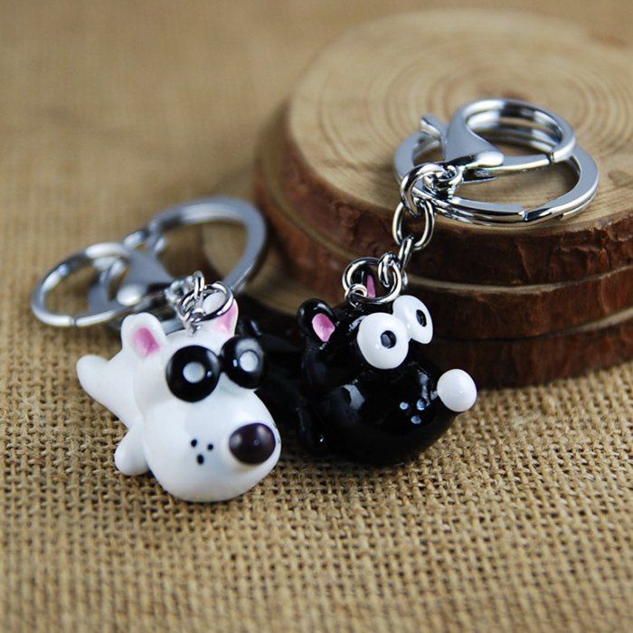 

Big Eye Cute Dog Style Key Chain for Lovers 2pcs, White and black