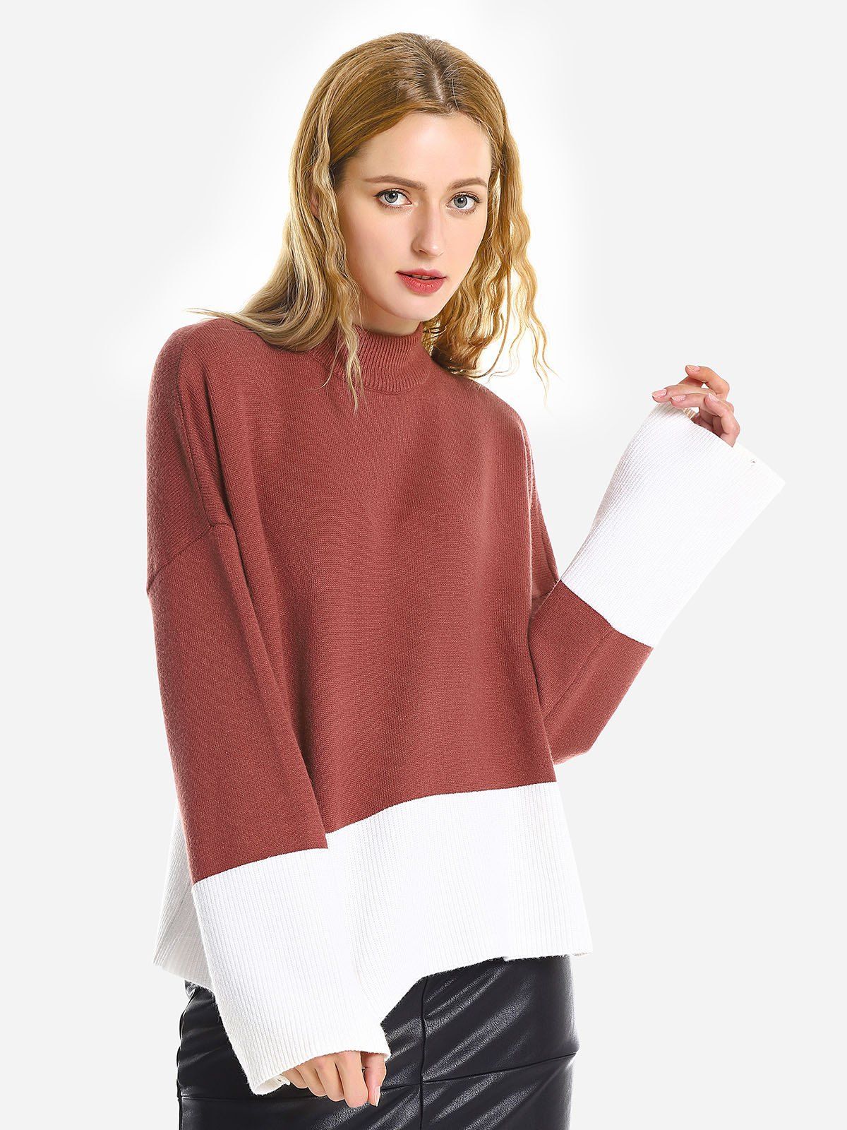 

ZAN.STYLE Loose Pullover Sweater, Brick-red