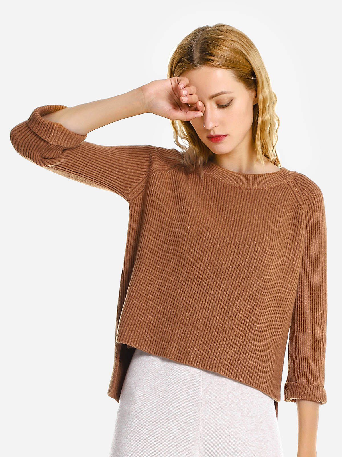 

ZAN.STYLE Crew Neckline Loose Sweater, Sugar honey