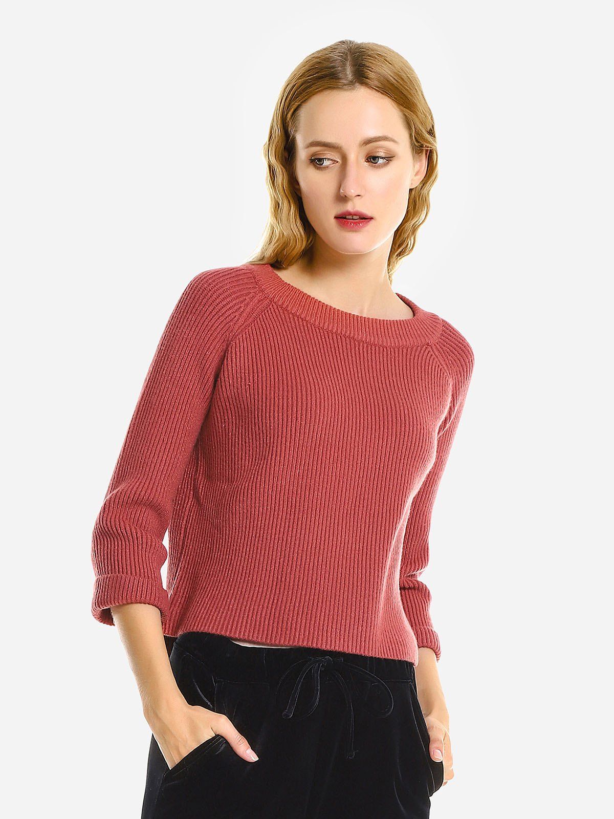 

ZAN.STYLE Crew Neckline Loose Sweater, Brick-red