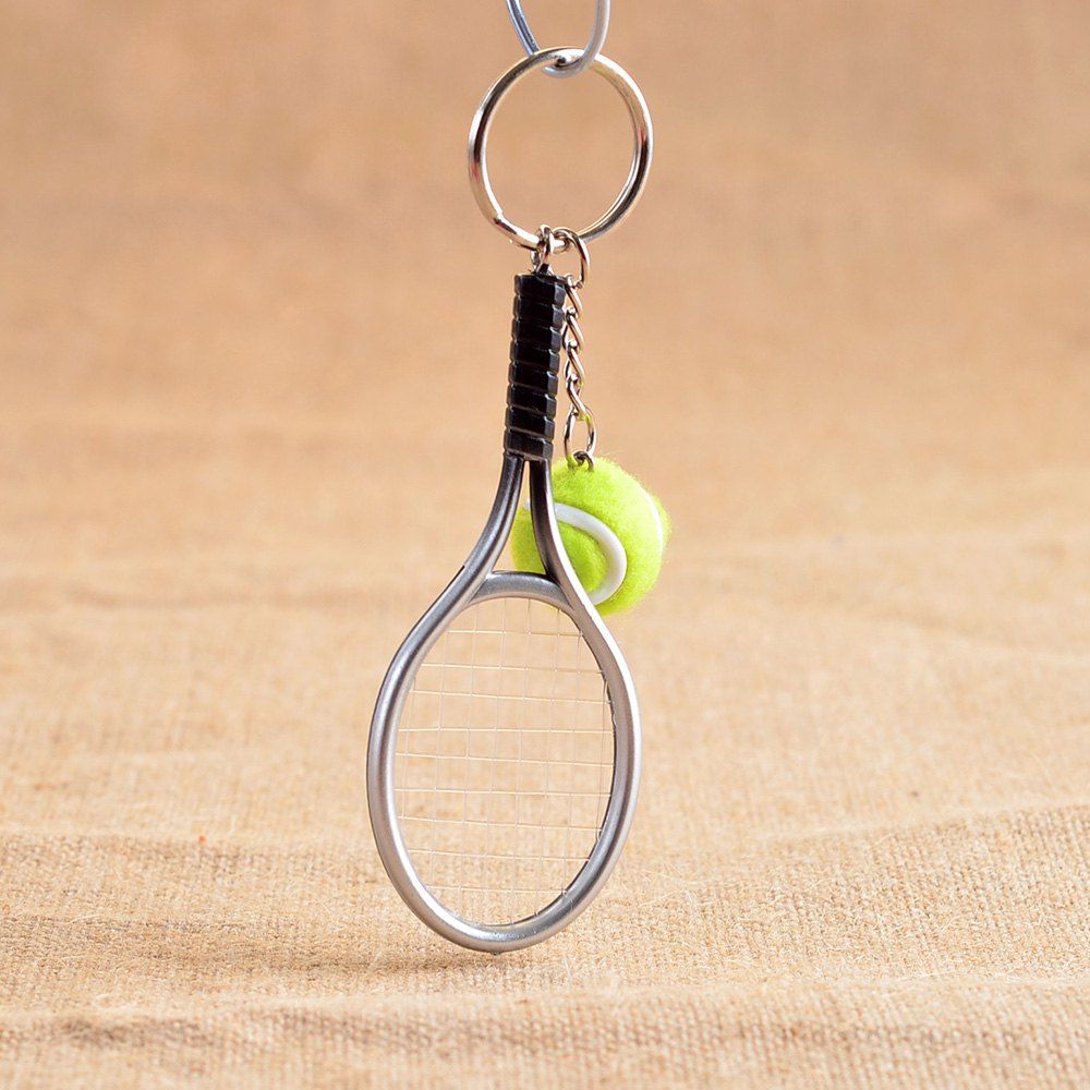 

Mini Tennis Racket Creative Cartoon Key Chain Ring Pendant, Silver