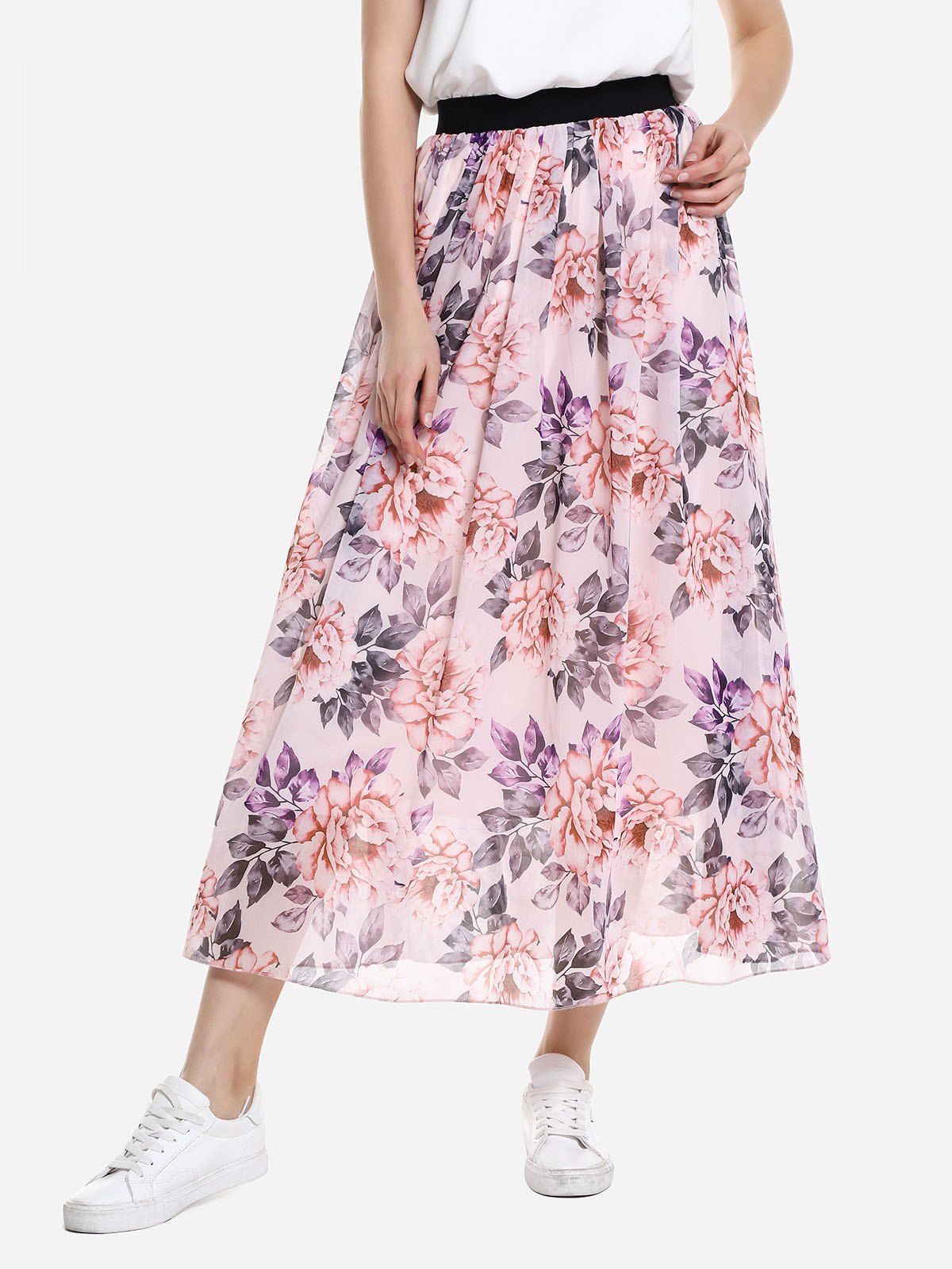 

ZAN.STYLE Wide Waistband Maxi Skirt, Pink