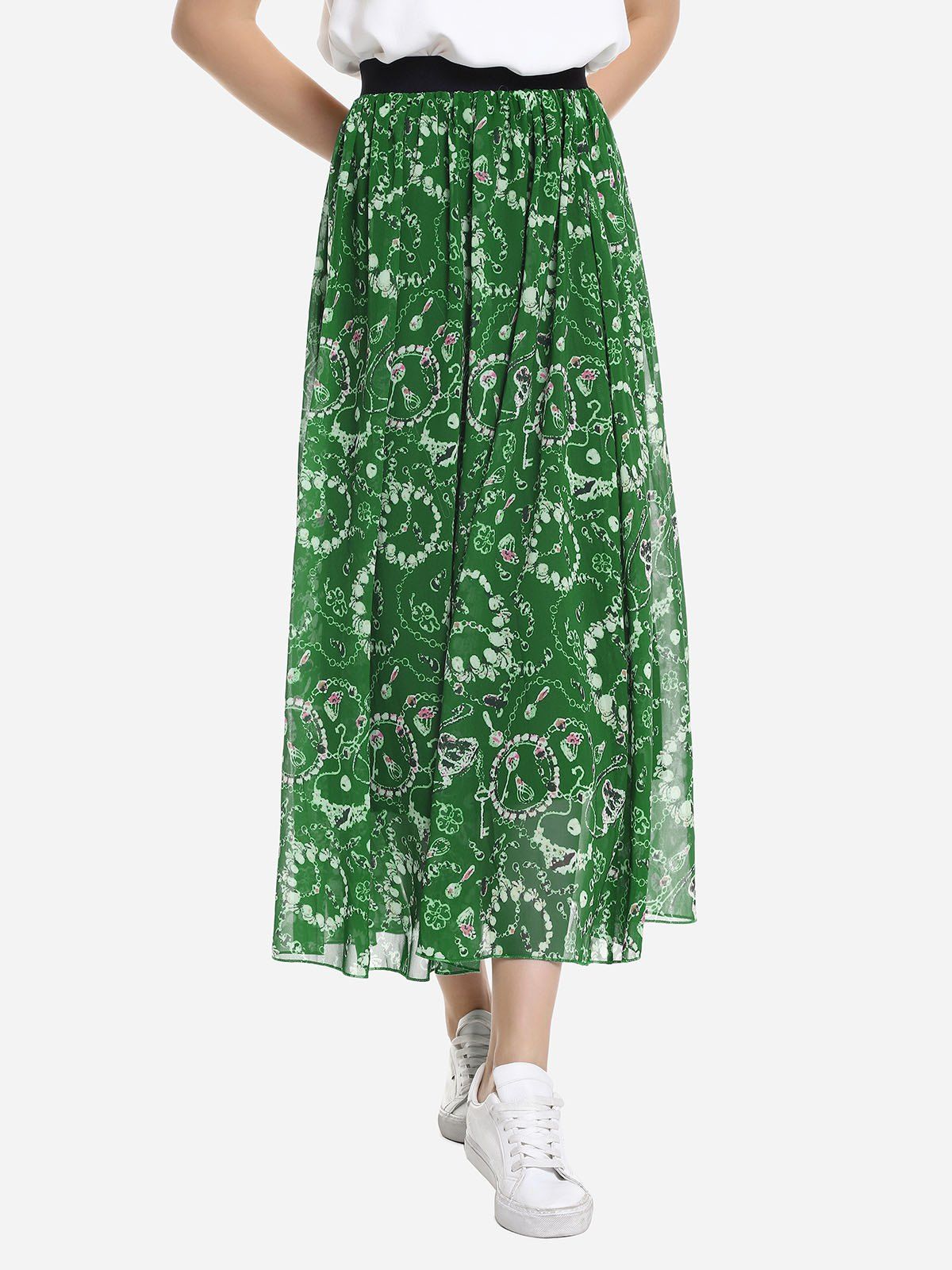 

ZAN.STYLE Wide Waistband Maxi Skirt, Green