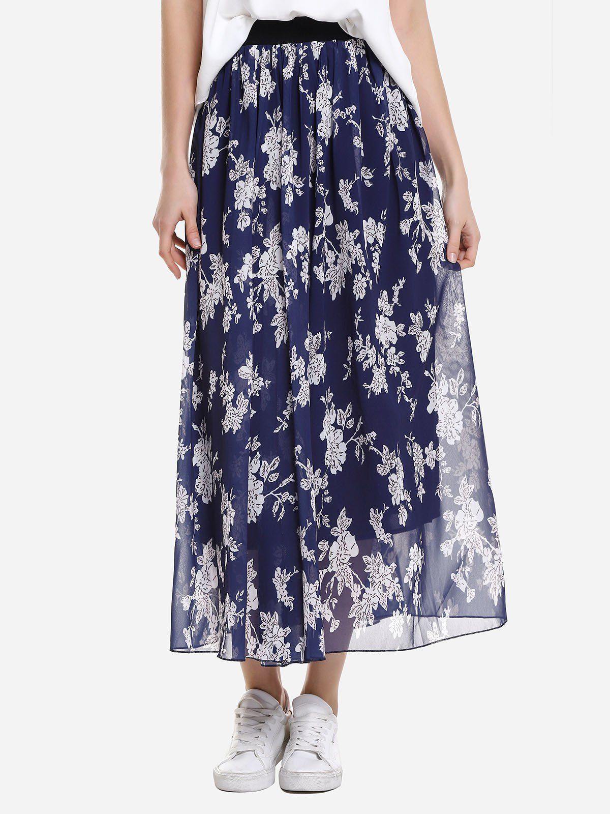 

ZAN.STYLE Wide Waistband Maxi Skirt, Blue