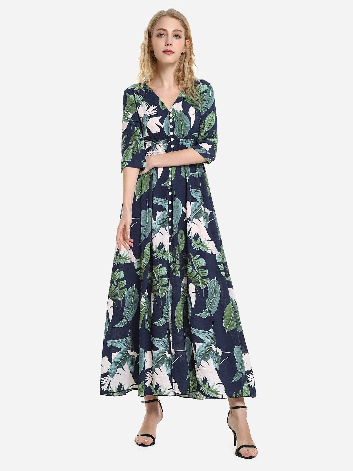 Buy ZAN.STYLE Half Sleeve Floral Print V Neck Dress  