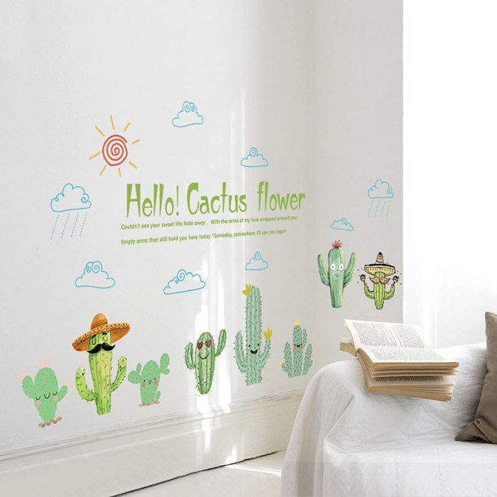2019 sk7160 creative stylish cactus pattern wall stickers for living