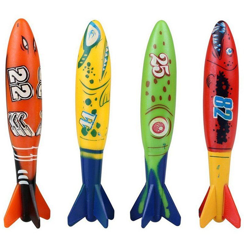 

Swimming Pool Diving Toys Plastic Throwing Torpedo 4PCS, Multi