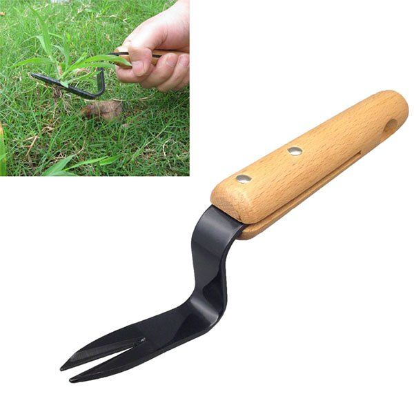 

Manual Weeder Fork Wood Handle Garden Transplanting Digging Tools, Black