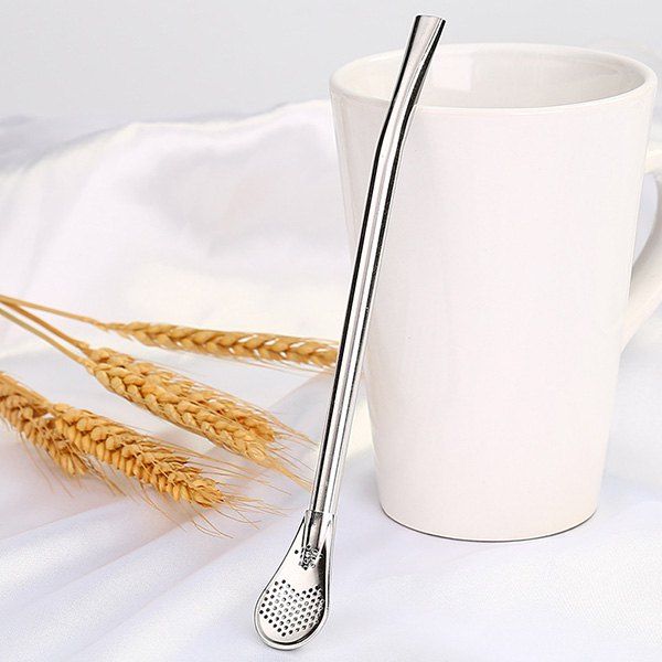 

304 Stainless Steel Colorful Straw Spoon Portable Stirrer, Silver