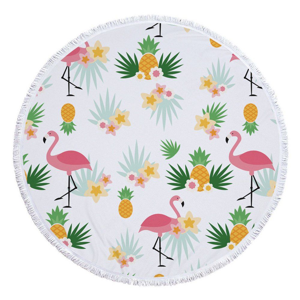 Serviette De Plage Ronde En Microfibre à La Mode Flamingo Ananas Avec Gland