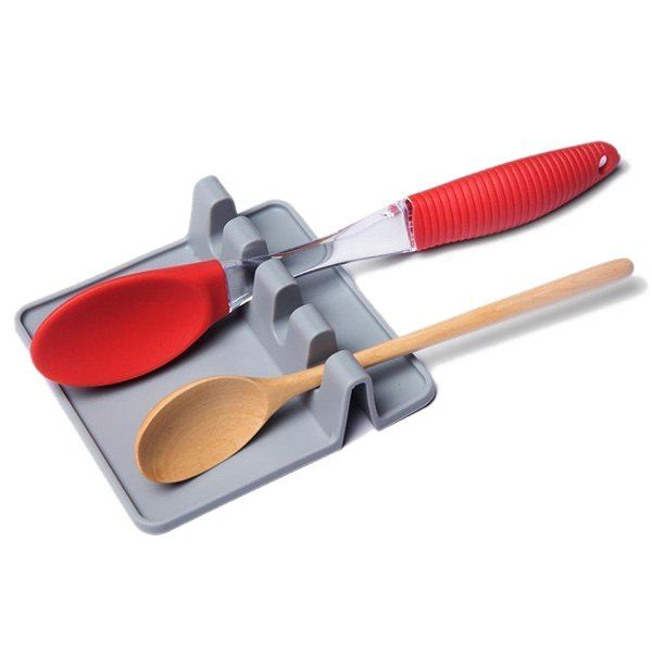 

Silicone Square Tableware Holder Spoon Spatula Pad, Gray cloud