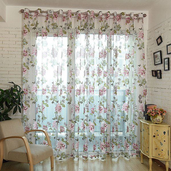 44% OFF Flower Pattern Window Screen Sheer Curtain With ...