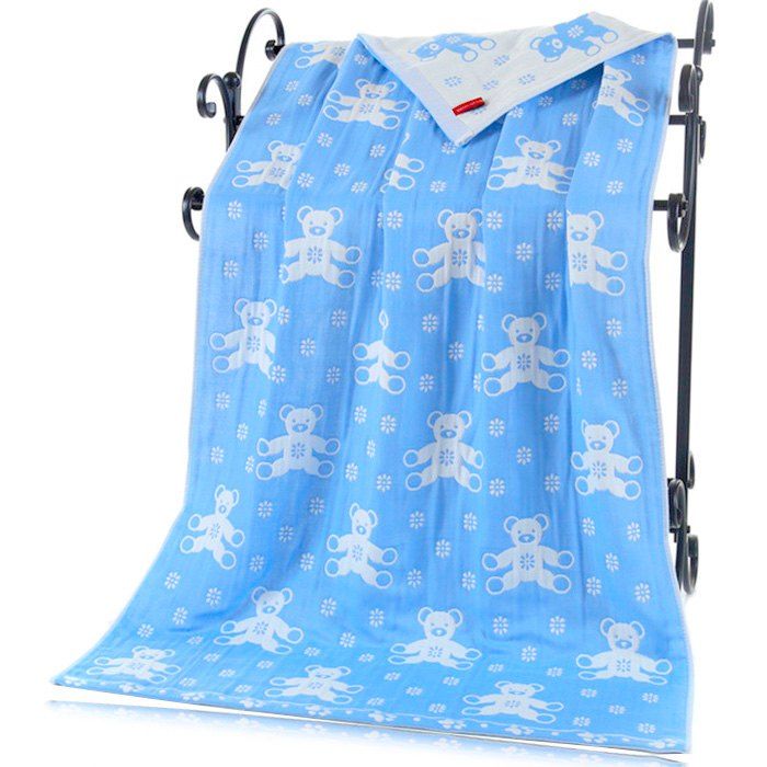 

Baby Triple Pure Cotton Bath Towel with Cartoon Bear, Sky blue