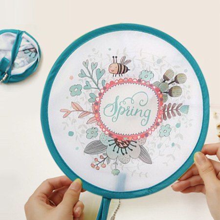 

Cartoon Folding Portable Cloth Round Fan, Turquoise