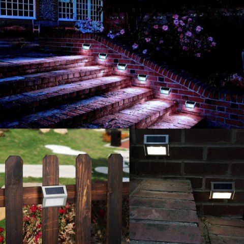  3 LED Solar Stair Light Stainless Steel Pathway Lamp Decoration 