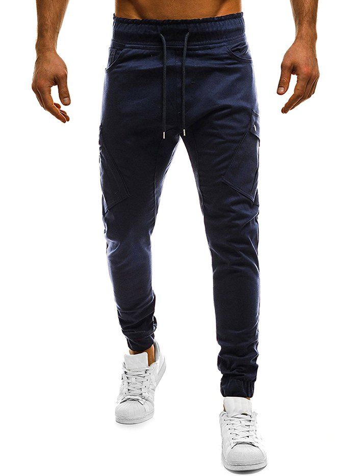 

Men Fashion Oblique Pocket Solid Color Casual Pants, Cadetblue