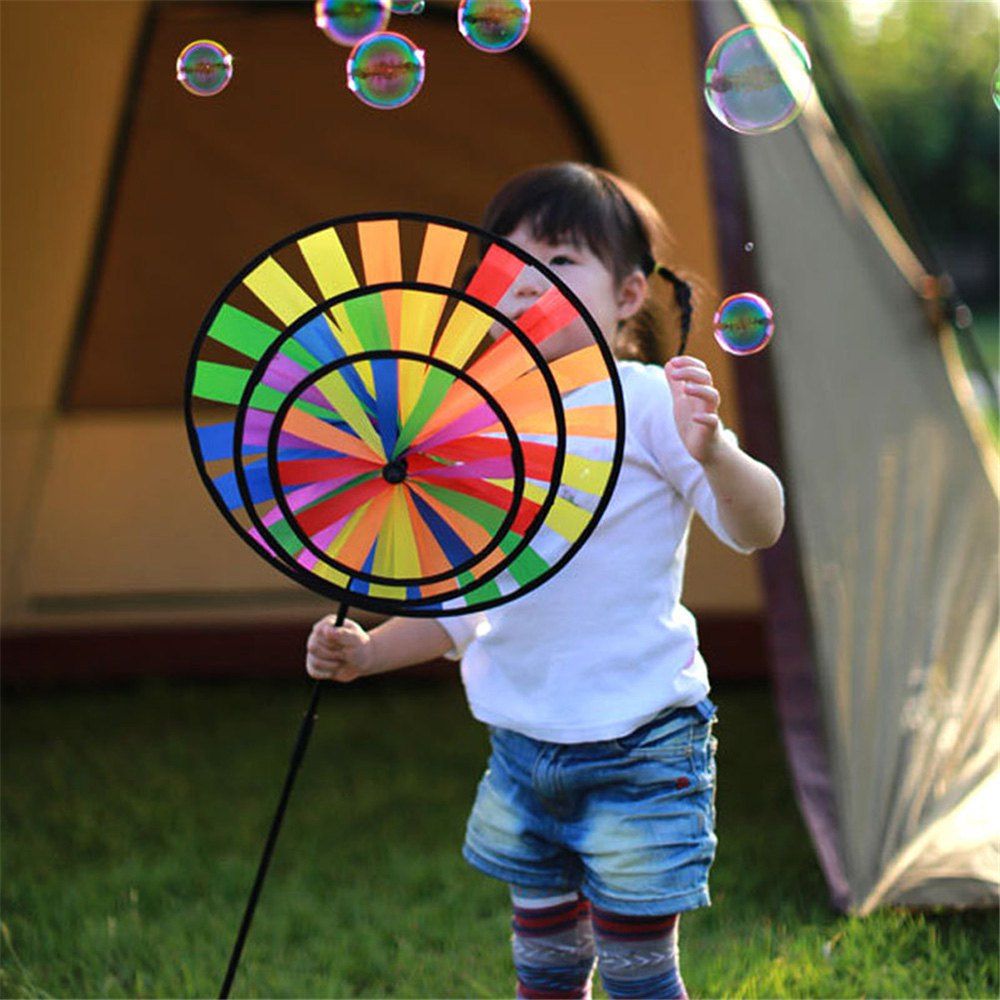 

Creative Triple Rainbow Wheel Windmill Toy for Kids, Multi