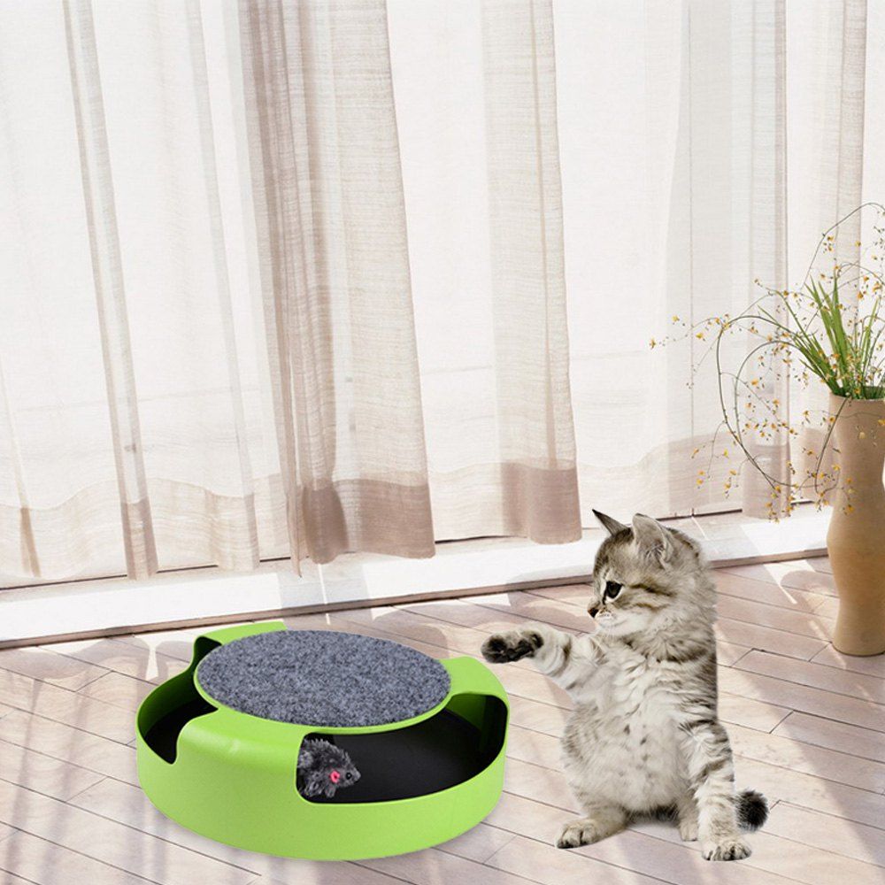 

Funny Cat Interactive Toy with Rotating Running Mouse + Scratching Pad, Yellow green
