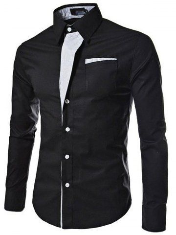 

Men Stylish Turn Down Collar Long Sleeve Shirt, Lapis blue