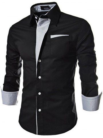 

Men Stylish Turn Down Collar Long Sleeve Shirt, Black