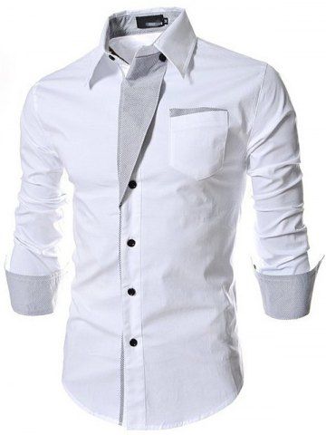 

Men Stylish Turn Down Collar Long Sleeve Shirt, White