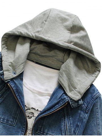 

Fashionable Men Stand Collar Denim Jacket with Detachable Hat, Denim blue
