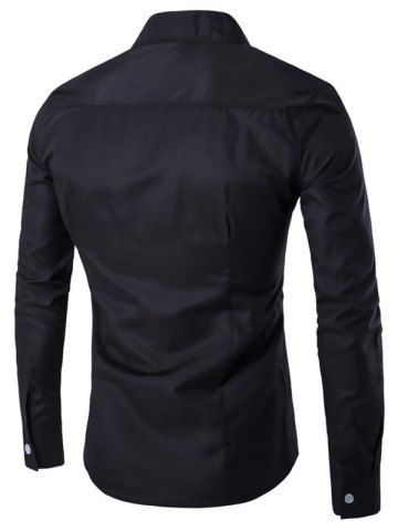 

Trendy Asymmetric Stand Collar Long Sleeve Shirt for Men, Black