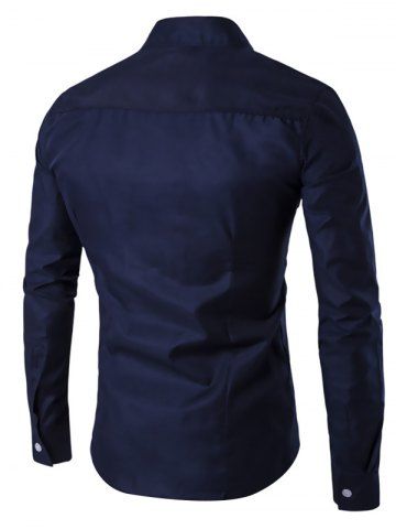

Trendy Asymmetric Stand Collar Long Sleeve Shirt for Men, Cadetblue