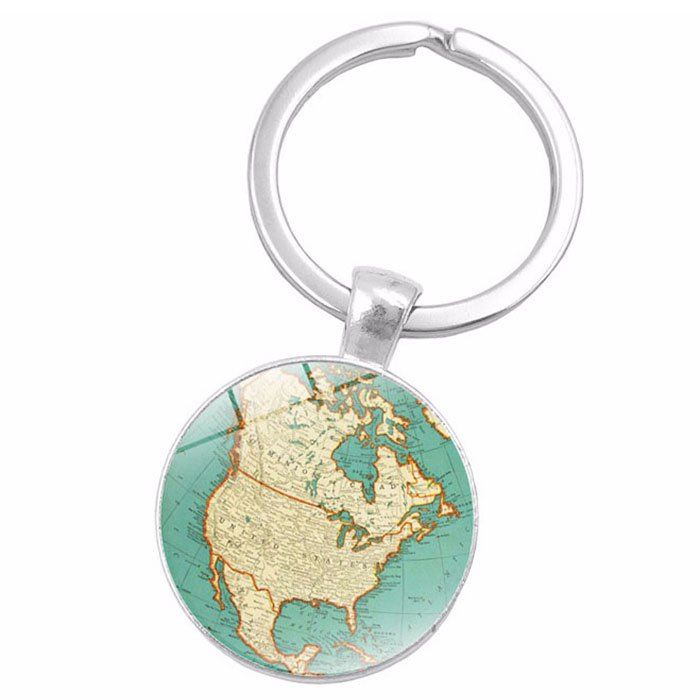 

North America Map Pattern Keychain, Sun yellow