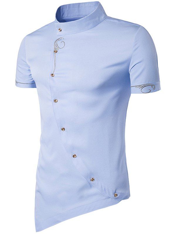 

Men Fashionable Sloping Figuring Style Vertical Collar Shirt, Light blue