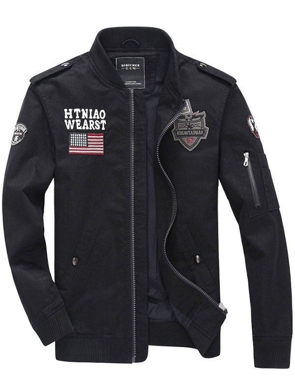 

Men Fashionable Pilot Vertical Collar Cotton Thin Jacket, Black