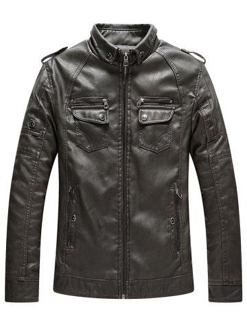 

Men Fashionable Stand Collar Short Pile Leather Jacket, School bus yellow