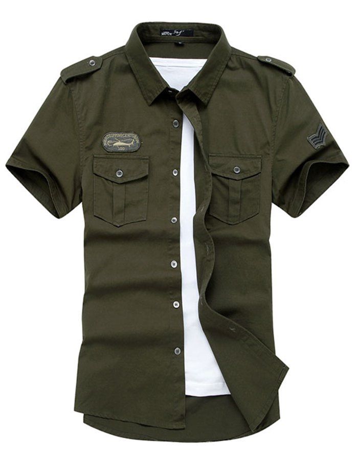 [32% OFF] Breathable Stand Collar Military Uniform Short Sleeve Shirt ...