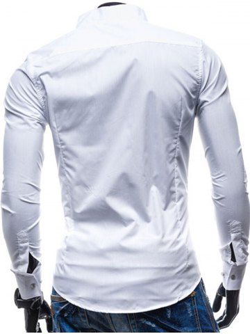 

Solid Color Slim Long Sleeve Men Shirt, White