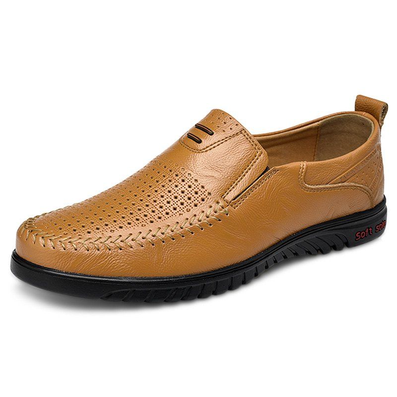 

Trendy Summer Breathable Slip-on Leather Shoes for Men, School bus yellow