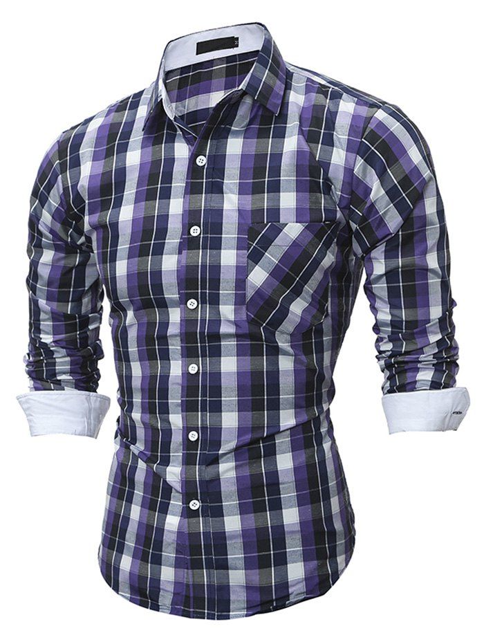 

Stylish Checked Slim Long Sleeve Shirt for Men, Purple