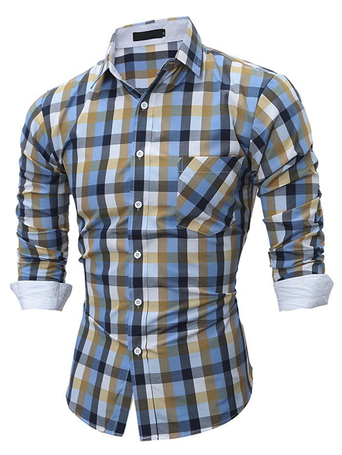 

Stylish Checked Slim Long Sleeve Shirt for Men, Caramel