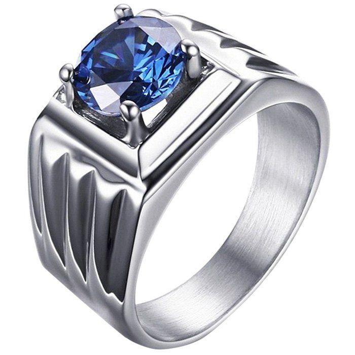 

Metal Blue Zircon Line Pattern Ring for Men, Royal blue