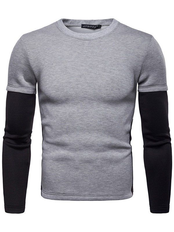 

AOWOFS 1800 - D023 Men Long Sleeve Round Collar Bottom Shirt, Light gray