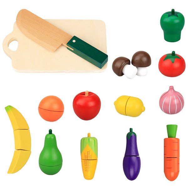

Educational Wooden Simulation Fruits / Vegetables Pretend Play Toy Set for Kids, Multi-a