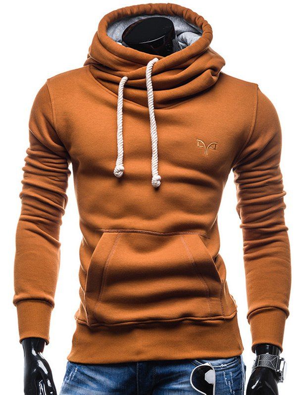 

Trendy Solid Color Long Sleeve Cotton Hoodie for Men, Light brown