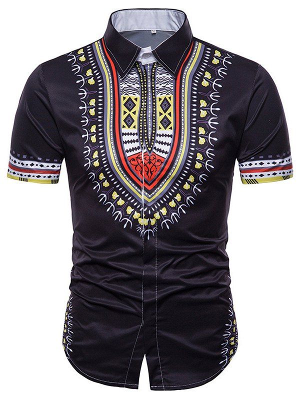 

Stylish 3D Ethnic Style Print Short Sleeve Shirt for Men, Black