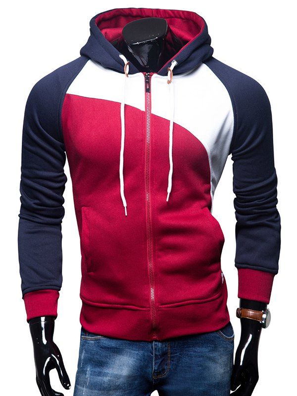 

Fashion Comfortable Slim Leisure Zipper Hoodie for Men, Red wine