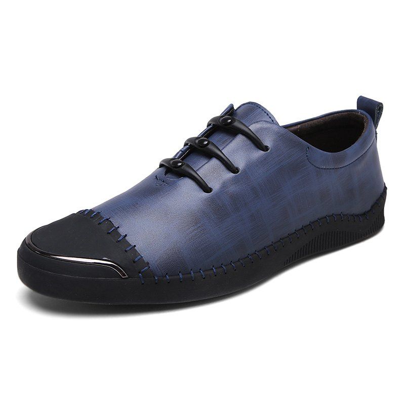 

English Style Genuine Leather Machine Sewing Thread Casual Shoes for Men, Midnight blue