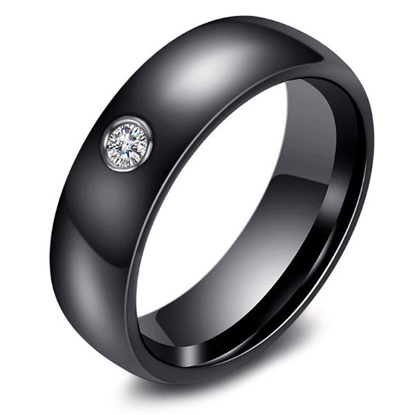 

111025 Women Fashion Elegant Ceramic Solid Color Ring with Rhinestone, Black