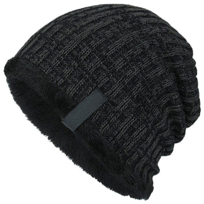 

WM053 Mens Korean Version Winter Knitting Wool Warm Hat Daily Slouchy Cap, Black