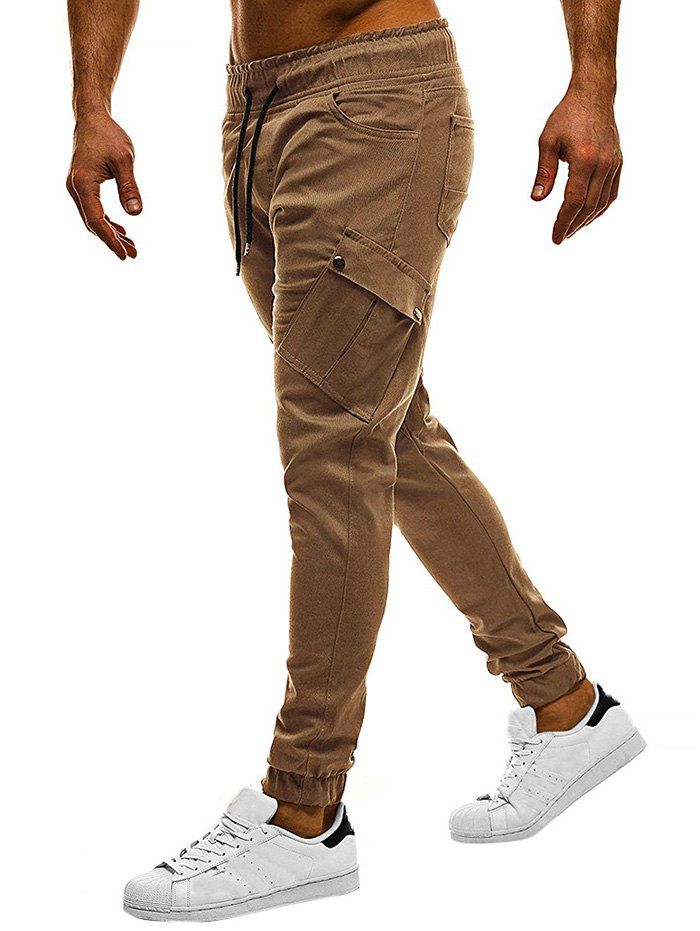

Fashion Oblique Pocket Tether Belt Solid Color Casual Pants for Men, Brown
