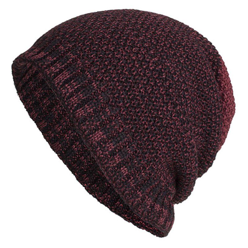 

Two Colors Man Warm-keeping Knitted Hat, Red wine