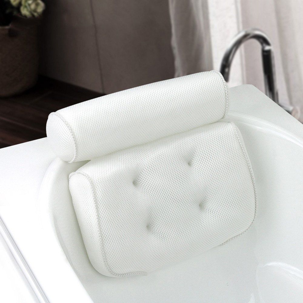 

3D Net Cloth Sponge Sucker Bath Pillow for Shower, White