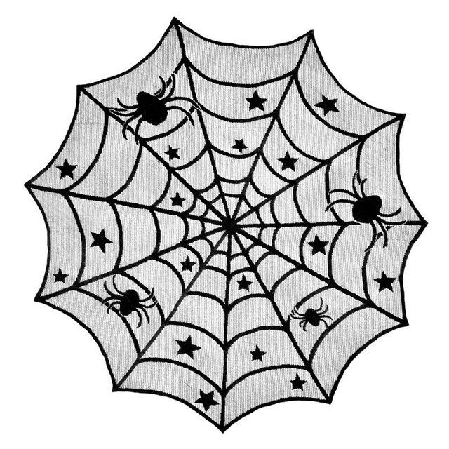 

Halloween Lace Table Cloth Black Spider Net Mesh Decoration